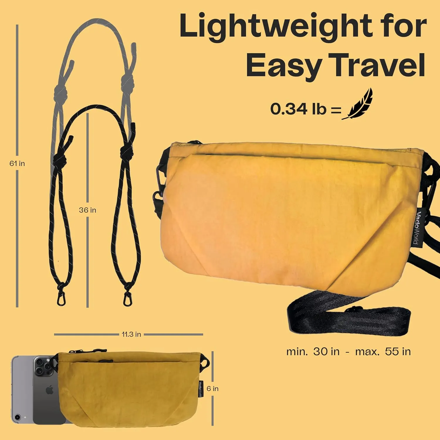 Crossbody Bag, Lightweight Sacoche Phone Bag, Portable Sling Bag with Adjustable Strap and Multi-Pockets for Travel