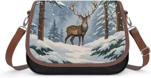 Crossbody Bags for Women Shoulder Bag Leather Handbag Pine Forest Elk Messenger Bag Office Work Bag