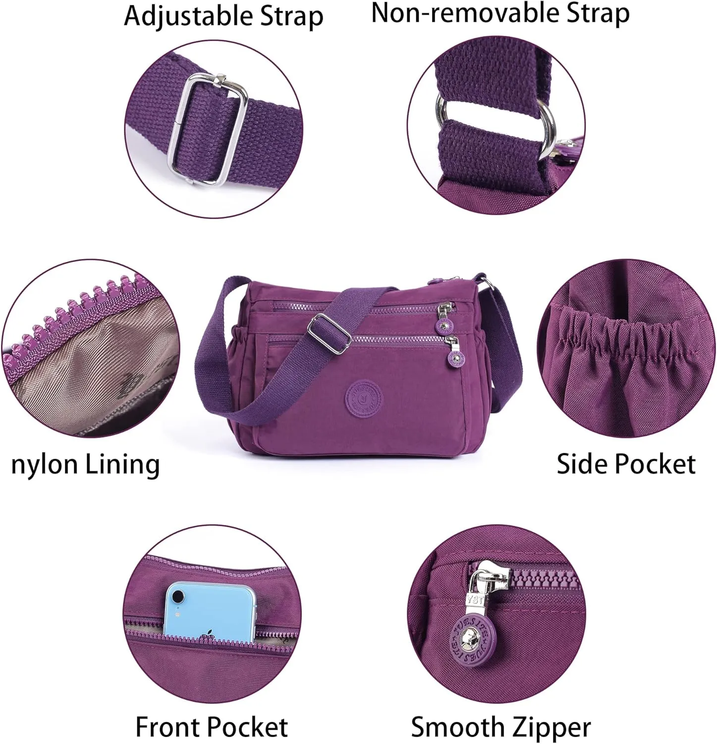 Crossbody Bags for Women Waterproof Tote Bag Casual Nylon Purse Handbag RFID Lightweight Messenger Bag