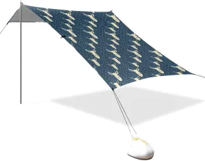 Cute Animal Face Beach Canopy UPF50  Protection Water-Resistant Sun Shelter with Sturdy Poles, Sandbags and Shovel for Family Travel
