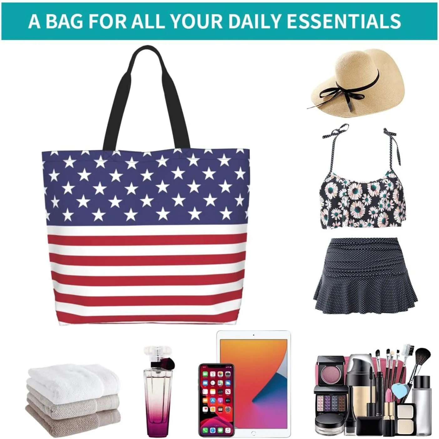 Cute Flag Tote Bag For Women Men Gifts Large Reusable Shopping Bags for Beach, Travel,Gym,Yoga