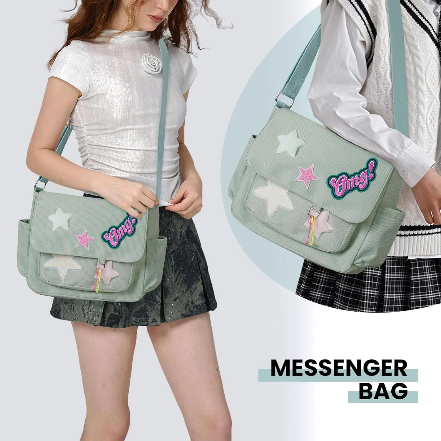 Cute Messenger Bag, Aesthetic Crossbody Bag, Y2K Star Grunge Bag Emo Shoulder Tote Purse for Women