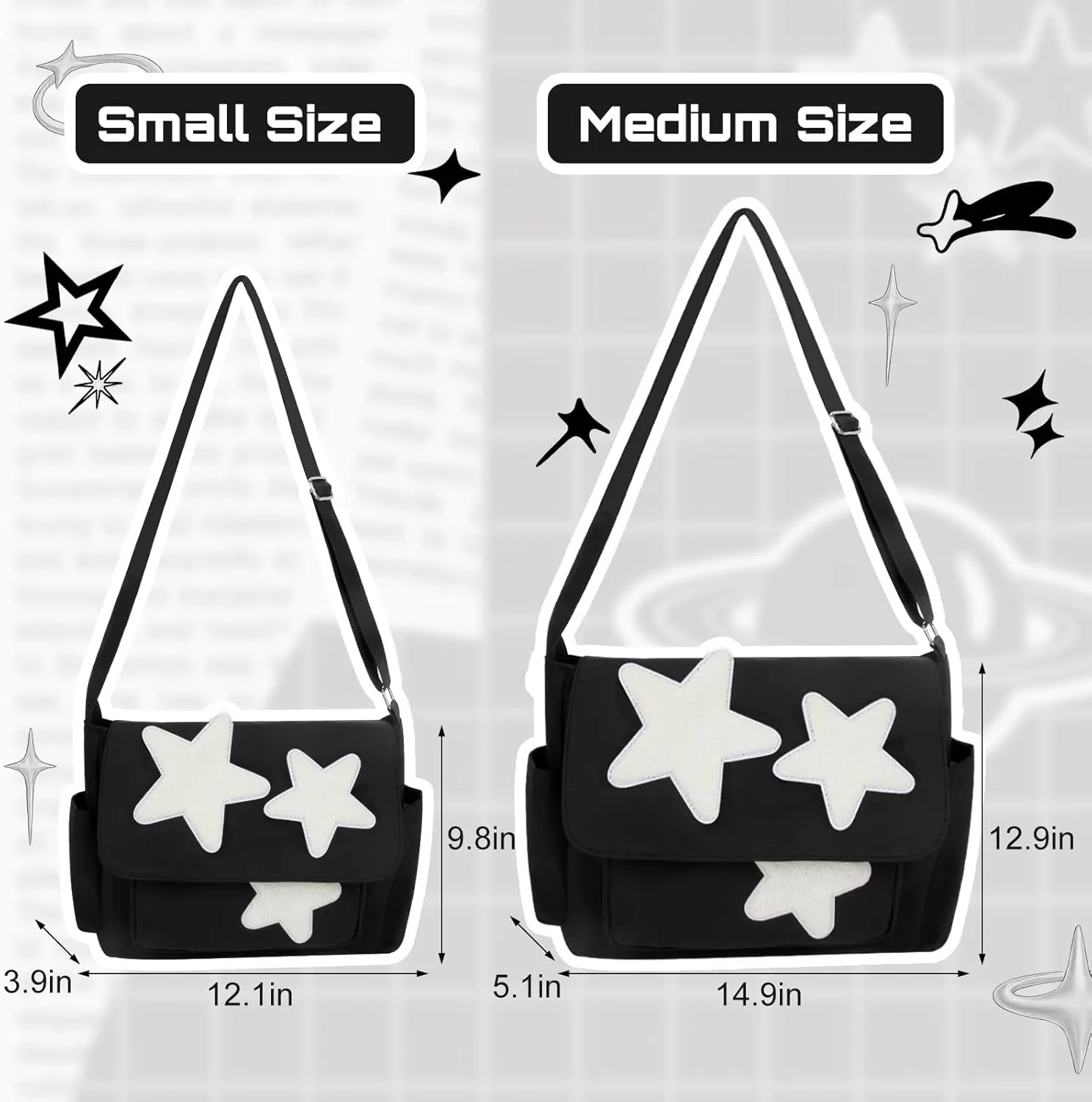 Cute Messenger Bag, Aesthetic Crossbody Bag, Y2K Star Grunge Bag Emo Shoulder Tote Purse for Women