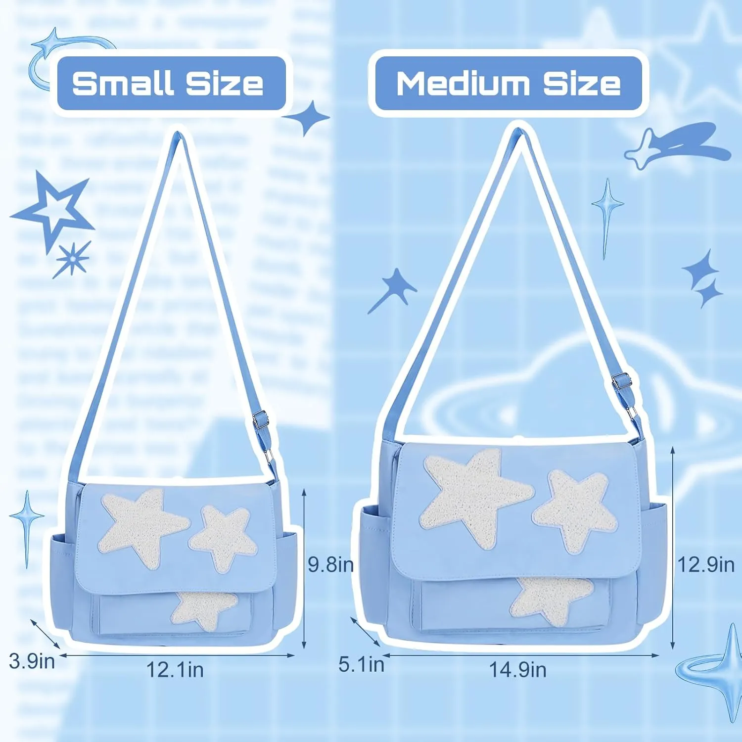 Cute Messenger Bag, Aesthetic Crossbody Bag, Y2K Star Grunge Bag Emo Shoulder Tote Purse for Women