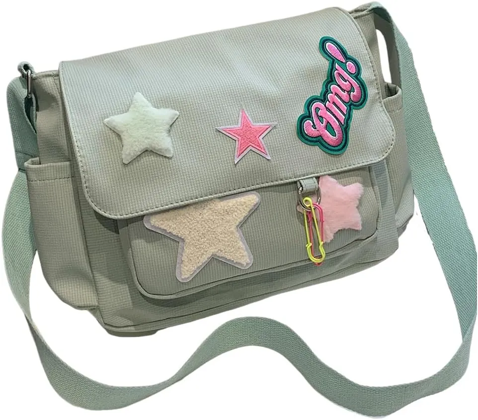 Cute Messenger Bag, Aesthetic Crossbody Bag, Y2K Star Grunge Bag Emo Shoulder Tote Purse for Women