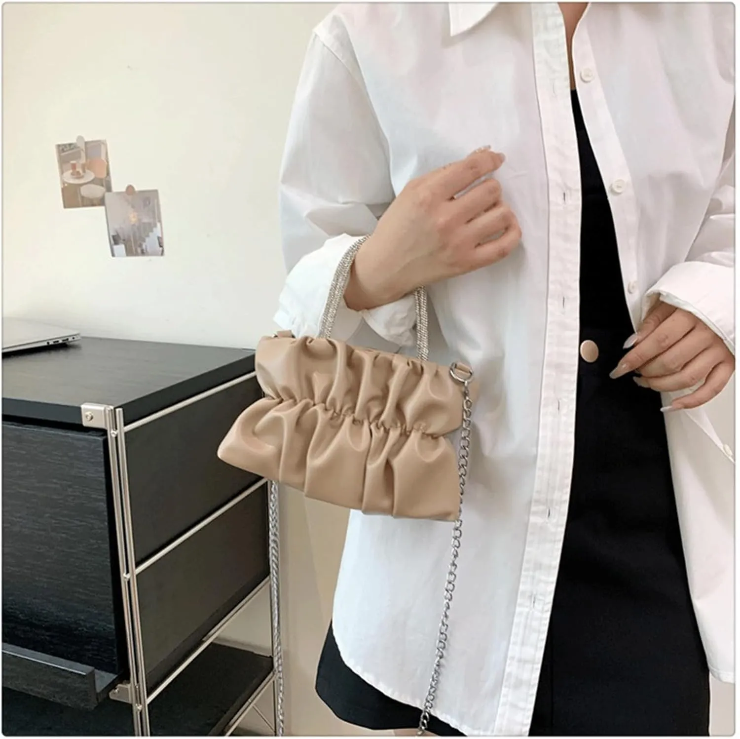 Cute Purse Small Evening Clutch Ruched Futuristic Bag Y2k Mini Purses Minimalist Punk Classic Vintage Handbag