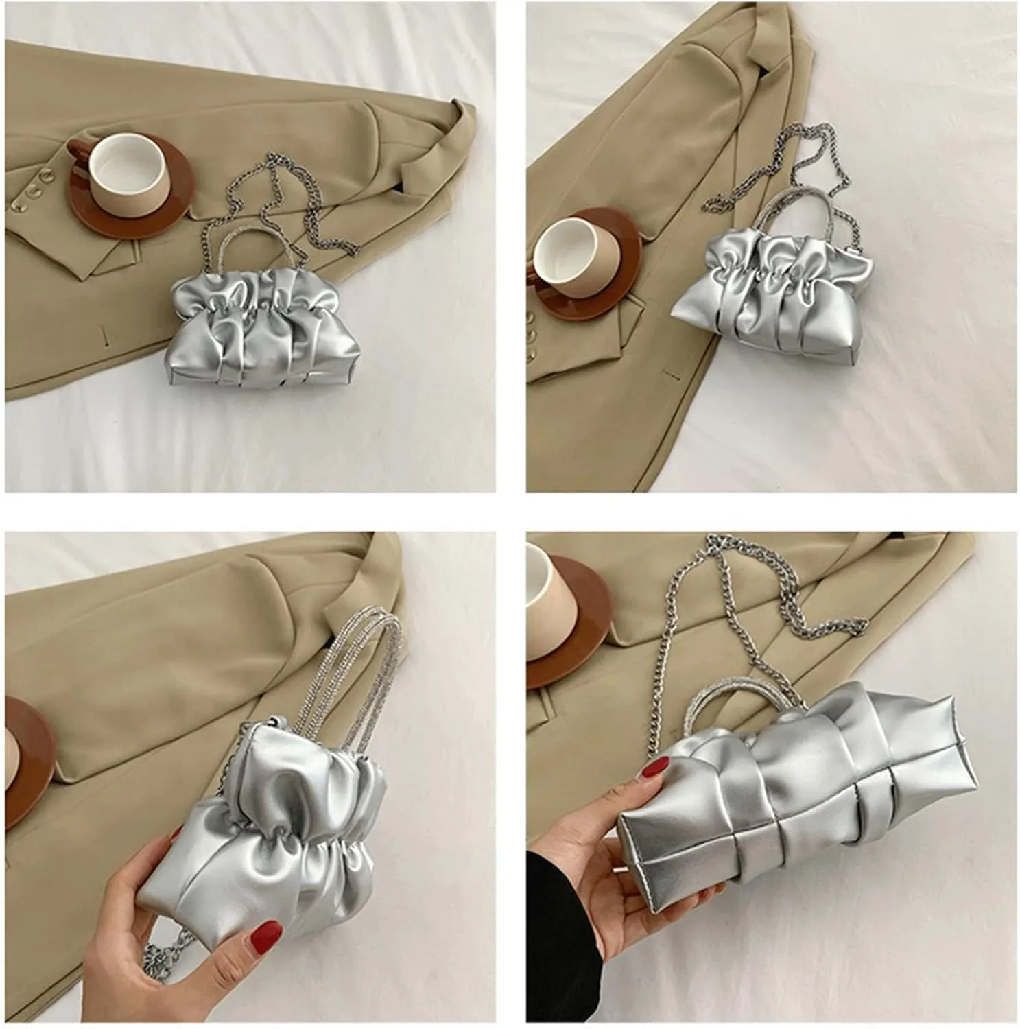Cute Purse Small Evening Clutch Ruched Futuristic Bag Y2k Mini Purses Minimalist Punk Classic Vintage Handbag