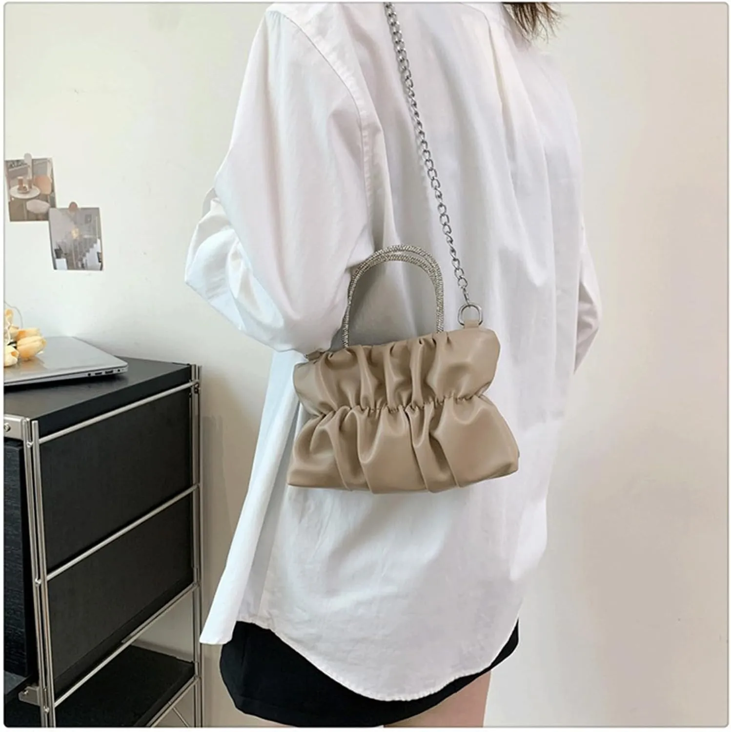 Cute Purse Small Evening Clutch Ruched Futuristic Bag Y2k Mini Purses Minimalist Punk Classic Vintage Handbag