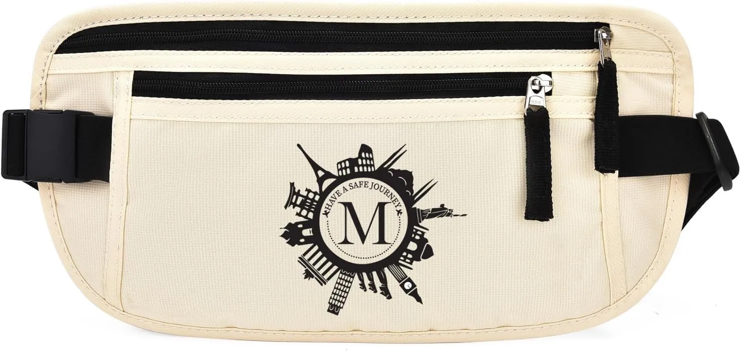 DAITET Personalized Initial Money Belt,RFID Blocking Travel Secure Bag,Monogrammed Gift for Women, Mom and Travel enthusiasts(M)