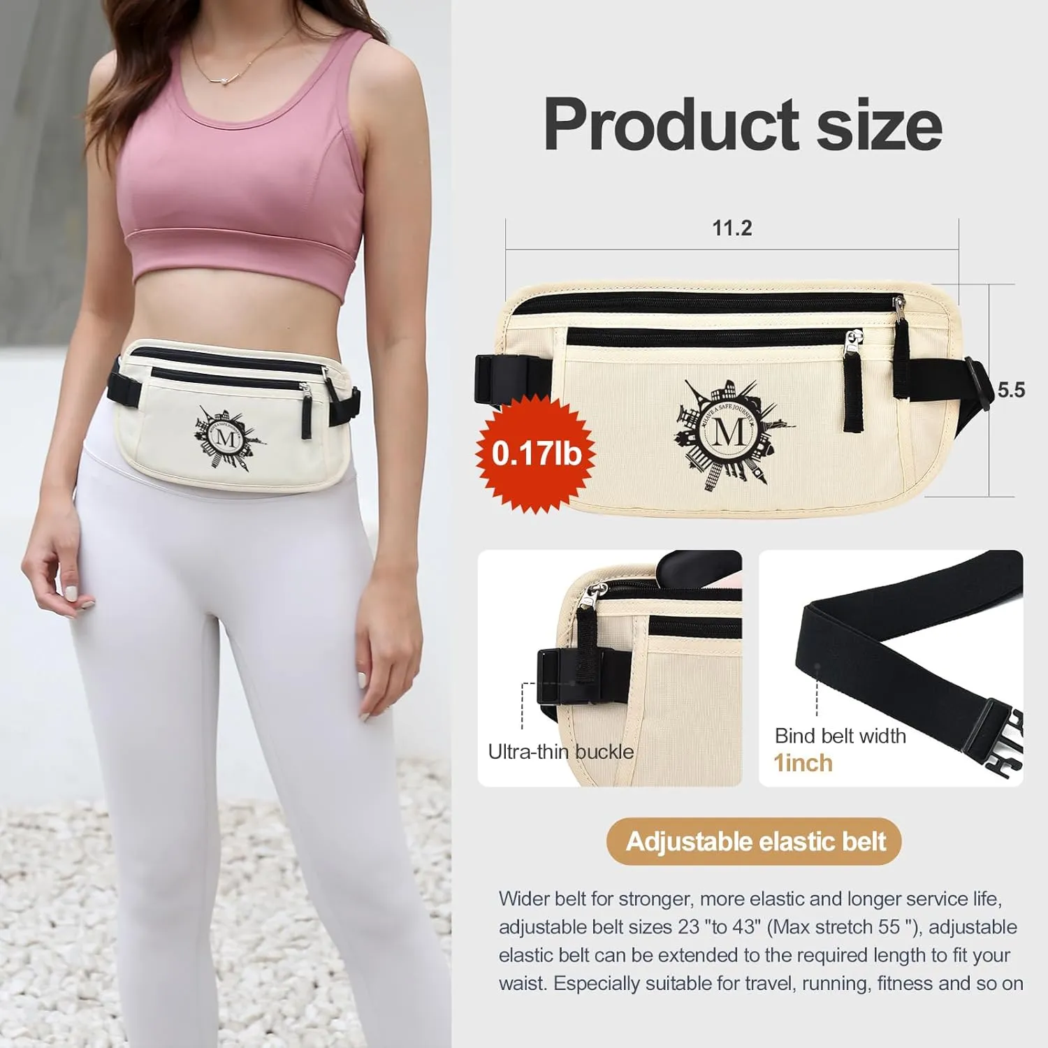 DAITET Personalized Initial Money Belt,RFID Blocking Travel Secure Bag,Monogrammed Gift for Women, Mom and Travel enthusiasts(M)