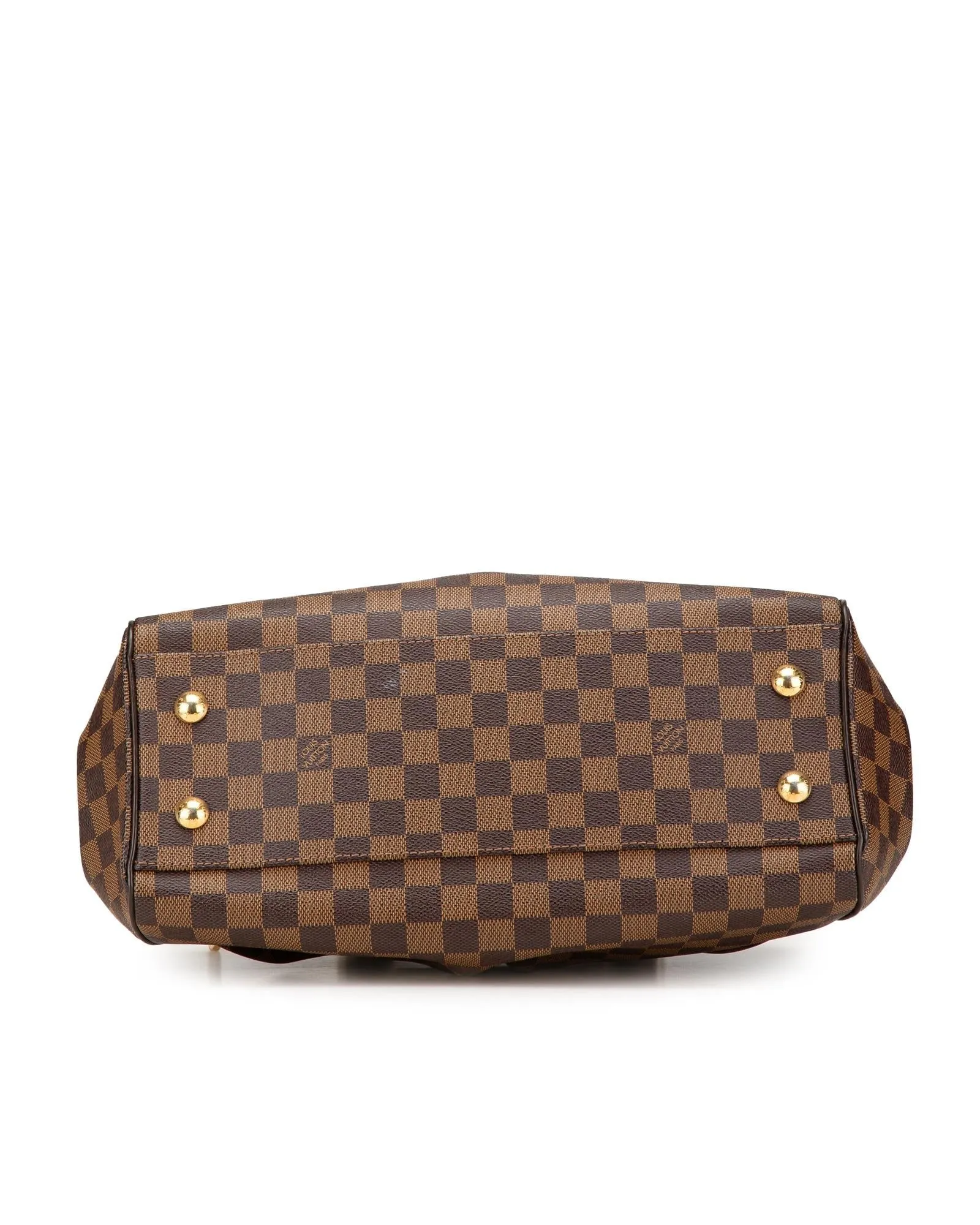 Damier Ebene Trevi PM Canvas Handbag with Leather Trim and Detachable Strap
