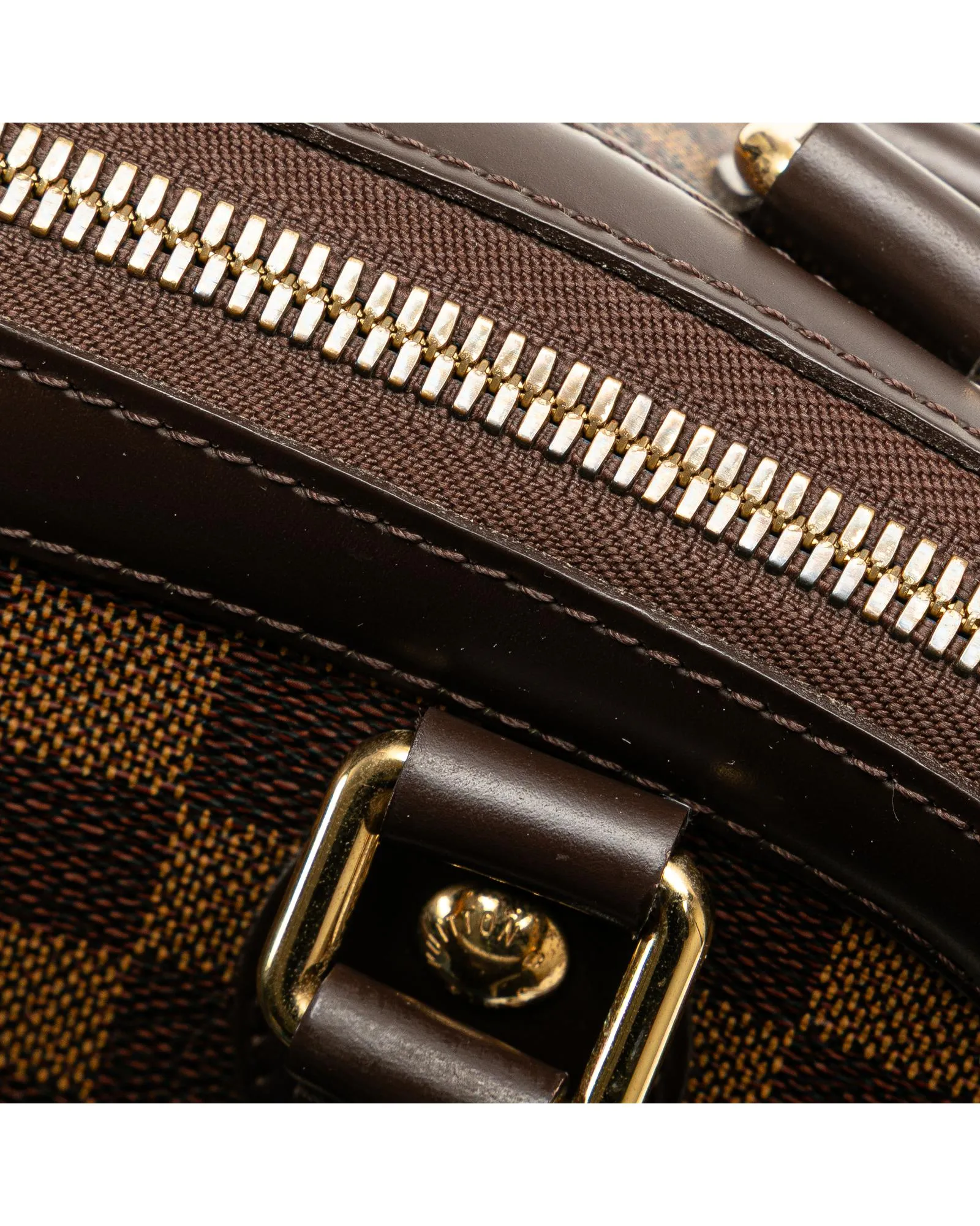 Damier Ebene Trevi PM Canvas Handbag with Leather Trim and Detachable Strap