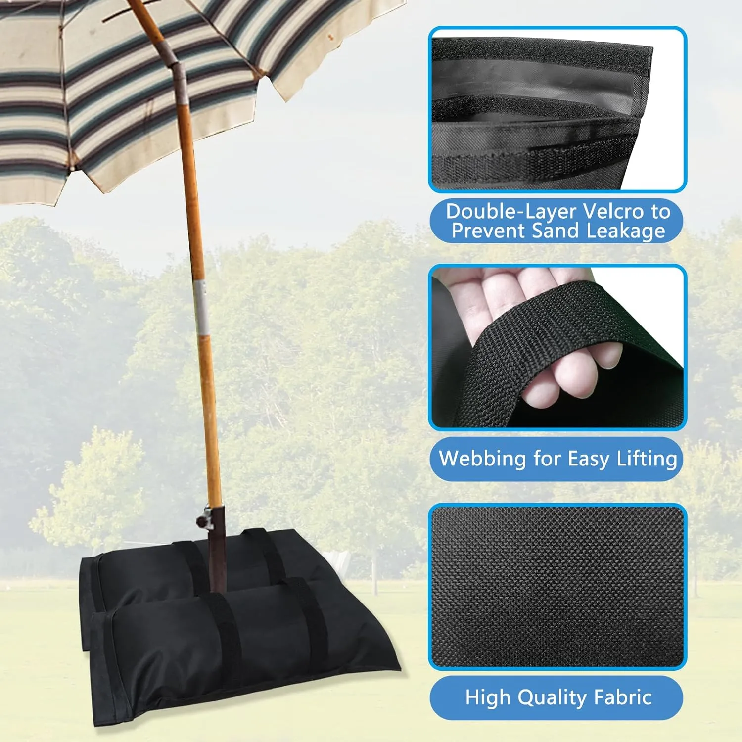 D&ONEHOS Extra Large Umbrella Base Weight Fillable Sandbags, Weight Bags(110LBS) for Patio Umbrellas, Sandbag Weights for Umbrella for Outdoor Garden，Set of 2，Black(Without Sand)