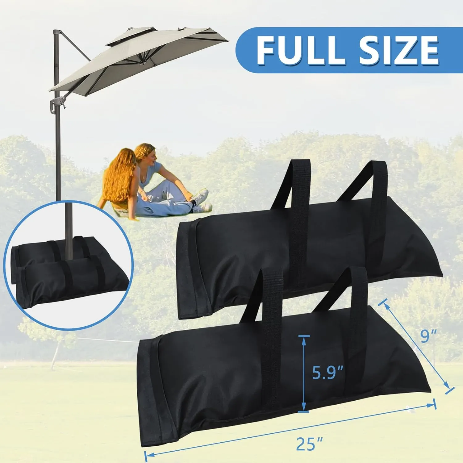 D&ONEHOS Extra Large Umbrella Base Weight Fillable Sandbags, Weight Bags(110LBS) for Patio Umbrellas, Sandbag Weights for Umbrella for Outdoor Garden，Set of 2，Black(Without Sand)