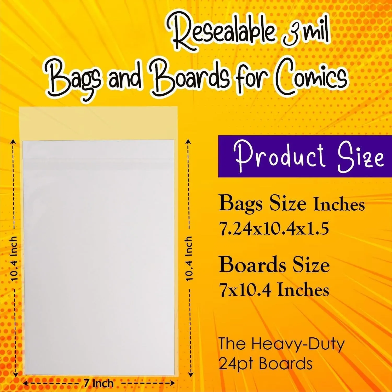 Dark Blue Fantasy Silver Age Comics Book Bags and Boards Resealable -100 Bags 7.24"x10.4" with Flap of 1.5"& 100 Boards 7"X10.4"- Comic Books Protector Backing Board-Archival Use