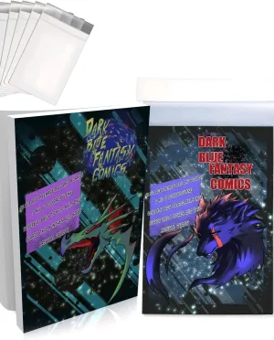 Dark Blue Fantasy Silver Age Comics Book Bags and Boards Resealable -100 Bags 7.24"x10.4" with Flap of 1.5"& 100 Boards 7"X10.4"- Comic Books Protector Backing Board-Archival Use