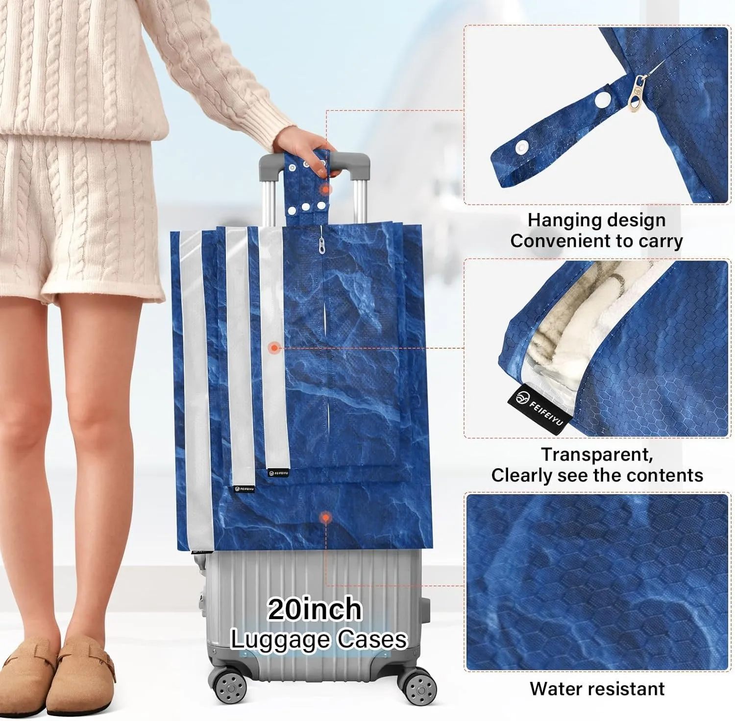 Dark Royal Blue Slate Slab 3 Set Travel Packing Cubes For Suitcases, Foldable, Garment Bag Closet Storage, Luggage Space Saver, Organizadores De Maletas Para
