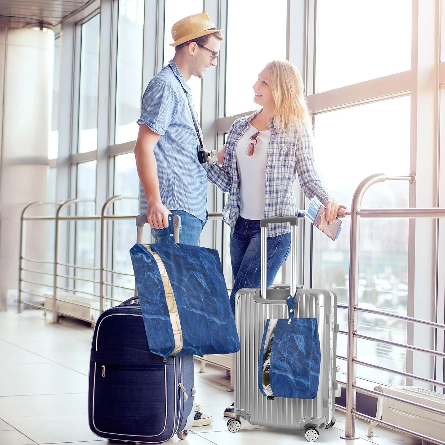 Dark Royal Blue Slate Slab 3 Set Travel Packing Cubes For Suitcases, Foldable, Garment Bag Closet Storage, Luggage Space Saver, Organizadores De Maletas Para