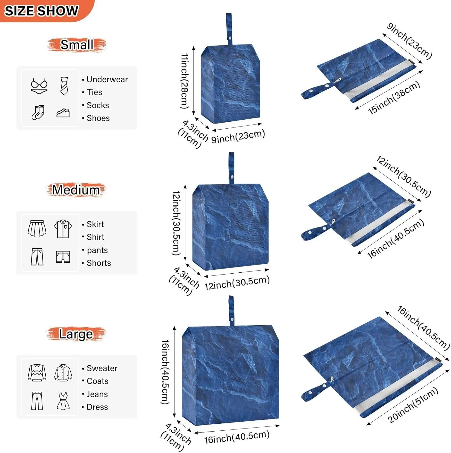 Dark Royal Blue Slate Slab 3 Set Travel Packing Cubes For Suitcases, Foldable, Garment Bag Closet Storage, Luggage Space Saver, Organizadores De Maletas Para