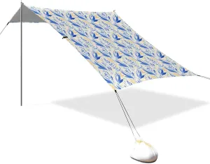 Deep Sky Blue Wheat Stable Beach Tent UPF50  Waterproof Large Portable Sun Shelter with Sturdy Poles, Sandbags and Shovel for Backyard, Grassland, Park