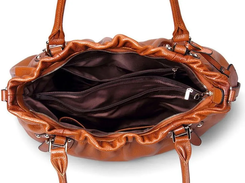 Deerskin Cervo Leather Pleated Shoulder Bag Messenger Bag