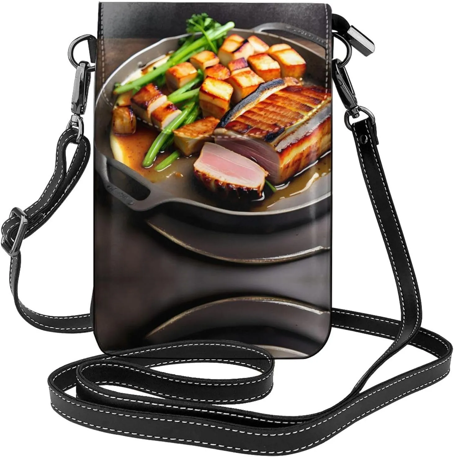Delicious grilled meat Prints Leather Crossbody Flap Phone Bag - Versatile Gift for Women Walking, Camping, Shopping, and Travel