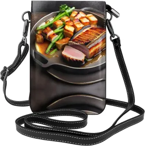 Delicious grilled meat Prints Leather Crossbody Flap Phone Bag - Versatile Gift for Women Walking, Camping, Shopping, and Travel