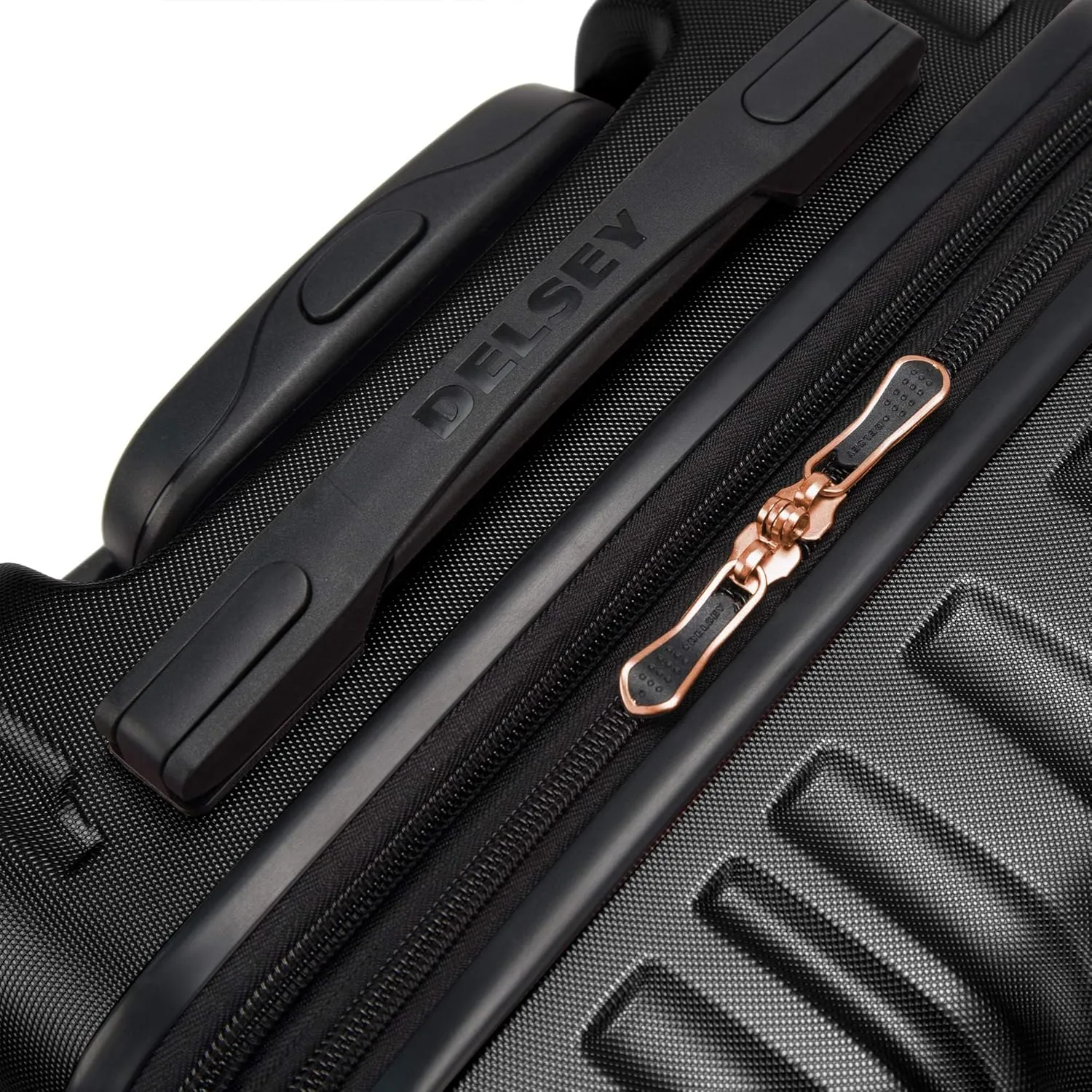 DELSEY PARIS Alexis Durable Luggage Set, Expandable & Lightweight 4-Wheel Spinners, Easy Grip handles for Smooth Journeys, TSA-Lock Incorporated, Men and Women, Black/Rose Gold, 2-Piece Set (21"/29")
