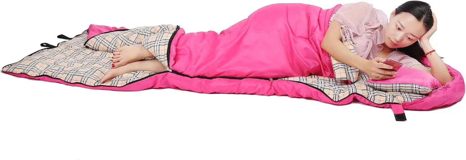 Desert & Fox Cotton Flannel Sleeping Bags with Pillow, 4 Season Warm & Cold Weather Envelope Compression Sack, Lightweight & Portable Backpacking Sleeping Bag for Outdoor Camping, Hiking, Traveling