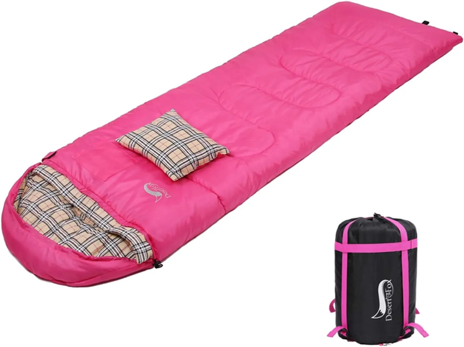 Desert & Fox Cotton Flannel Sleeping Bags with Pillow, 4 Season Warm & Cold Weather Envelope Compression Sack, Lightweight & Portable Backpacking Sleeping Bag for Outdoor Camping, Hiking, Traveling