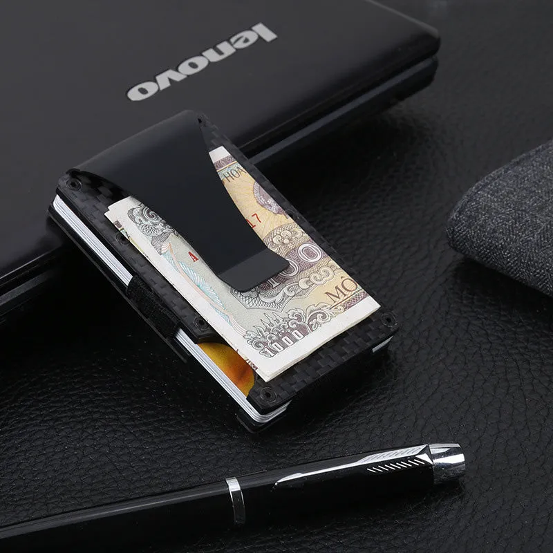 DIENQI Carbon Fiber Card Holder Mini Slim Wallet Men Aluminum Metal RFID Magic Wallet Small Thin Male Purses Money Bag Vallet