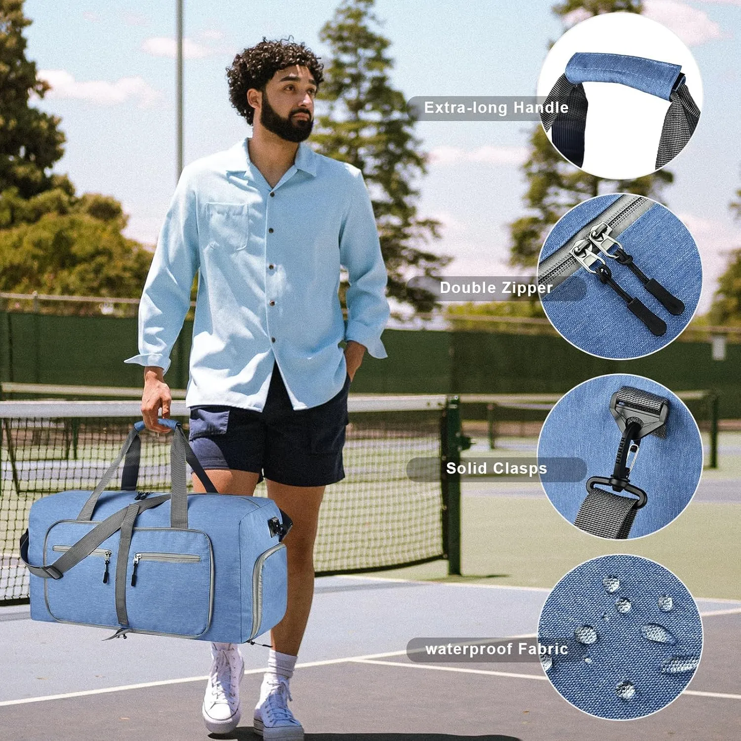 Dimayar 115L Travel Duffle Bag - Foldable Duffel Bag with Shoes Compartment - Overnight Bags Waterproof & Tear Resistant(Blue)