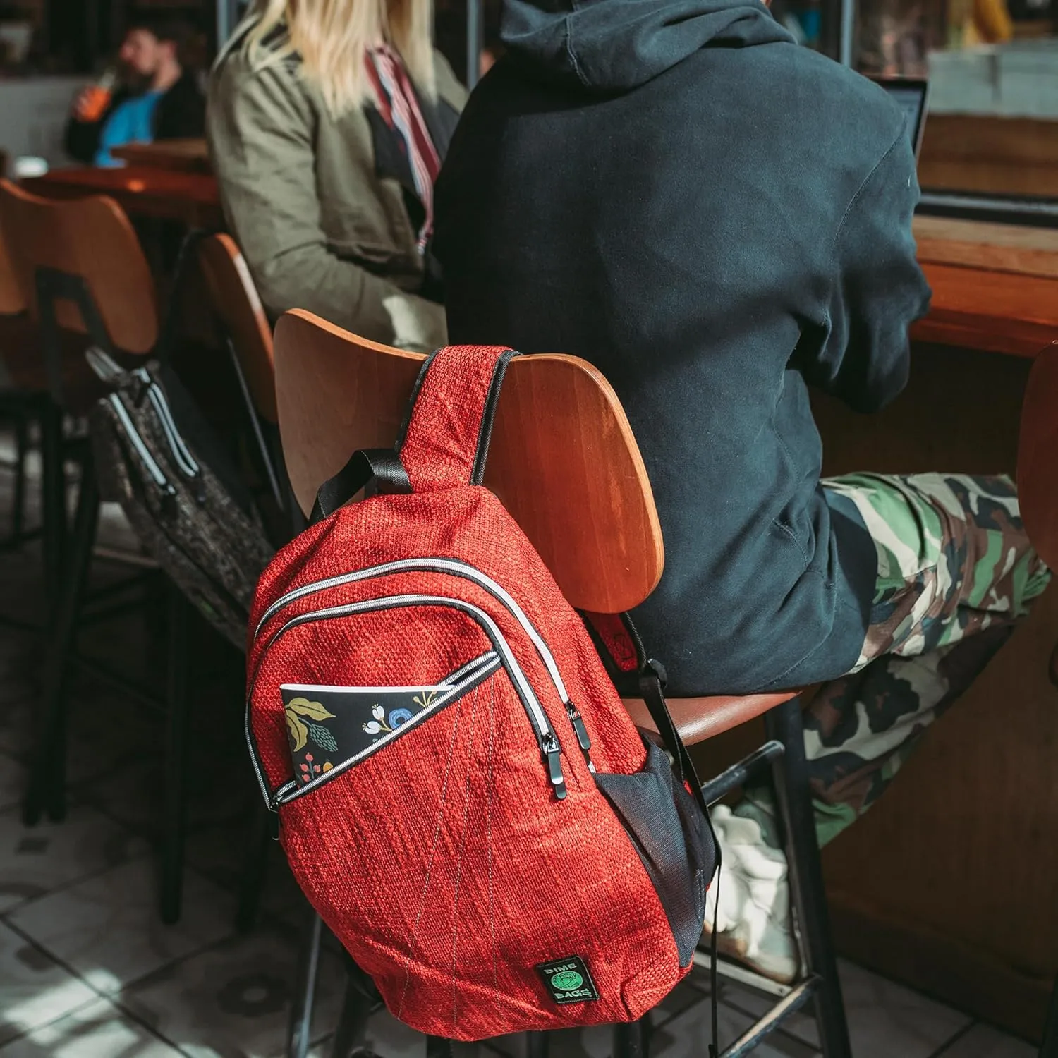 DIME BAGS City Dweller Casual Hemp Backpack with Padded Laptop Compartment and Water Bottle Holder (Red)