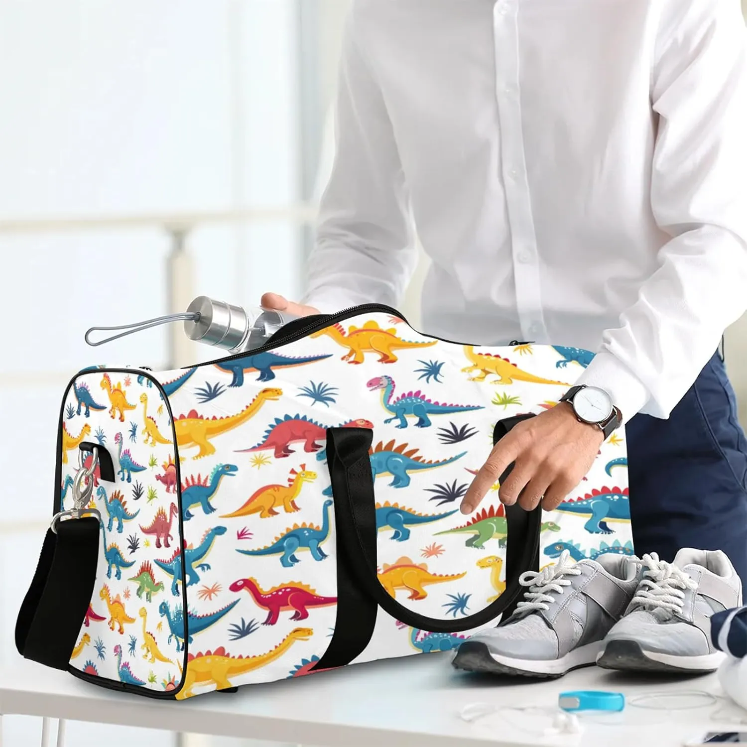 Dinosaur Cute Dino Travel Bag for Men Women, Gym Duffle Bags for Travel, Carry On Luggage Bag, Weekender Overnight Workout Bags