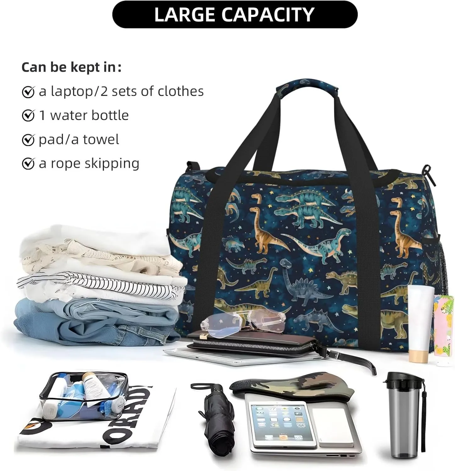 Dinosaurs Blue Cute Travel Weekender Overnight Bags Foldable Hand Travel Bag Sport Gym Duffel Bag For Men Women