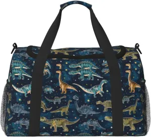 Dinosaurs Blue Cute Travel Weekender Overnight Bags Foldable Hand Travel Bag Sport Gym Duffel Bag For Men Women