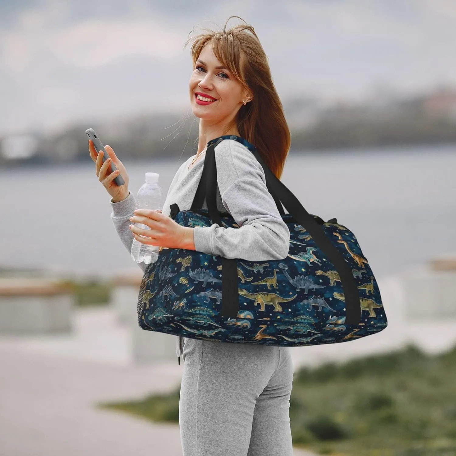 Dinosaurs Blue Cute Travel Weekender Overnight Bags Foldable Hand Travel Bag Sport Gym Duffel Bag For Men Women