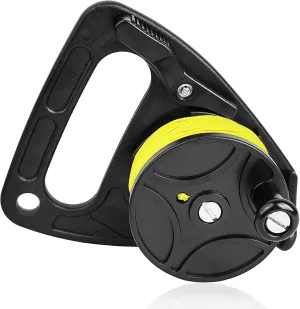Diving Reel with Thumb Stopper, Heavy Duty 46m/150ft White Line SMB Scuba Ratchet Dive Reel with Handle Stop Switch for for Cave, Wreck,Drift Diving,Kayak Anchorand More Underwater Activities