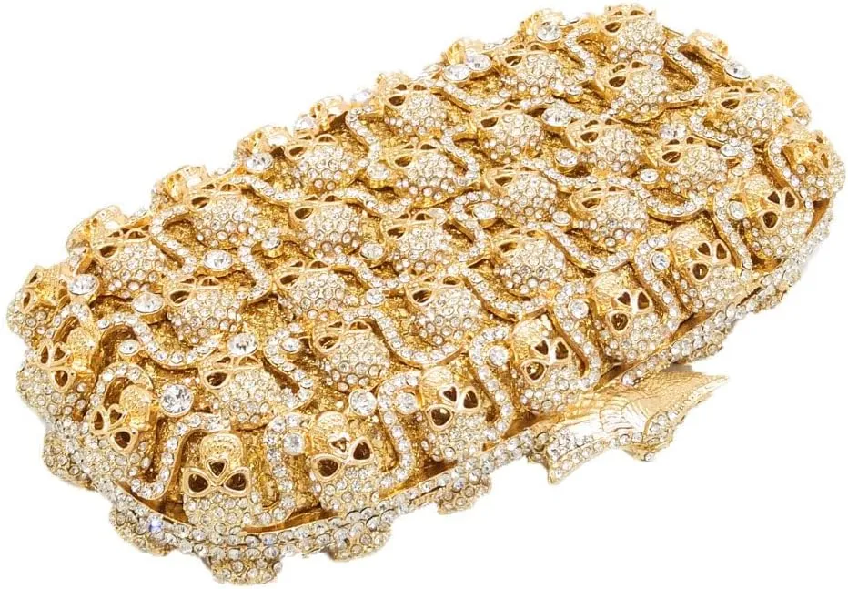 DJBM Glitter Skulls Rhinestone Purse Women's Clutch Handbags Crystal Evening Bags Diamond Evening Clutches for Party Prom