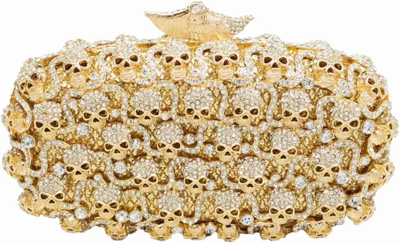 DJBM Glitter Skulls Rhinestone Purse Women's Clutch Handbags Crystal Evening Bags Diamond Evening Clutches for Party Prom