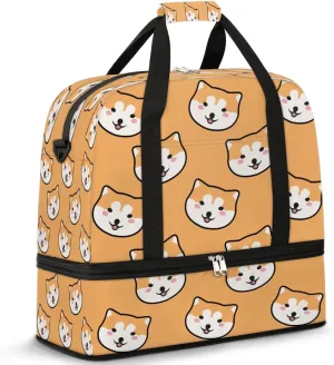 Dog Head Print Sports Gym Bag with Shoes Compartment Foldable Travel Duffel Bag Dry Wet Separated Sports Tote Workout Weekender Overnight Bag for Women Yoga Dance Work Training Handbag