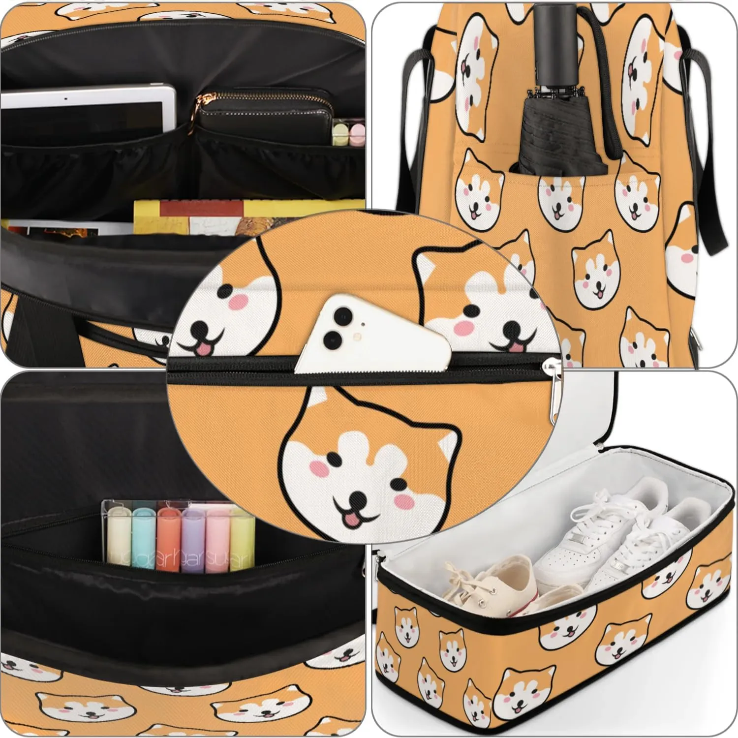 Dog Head Print Sports Gym Bag with Shoes Compartment Foldable Travel Duffel Bag Dry Wet Separated Sports Tote Workout Weekender Overnight Bag for Women Yoga Dance Work Training Handbag
