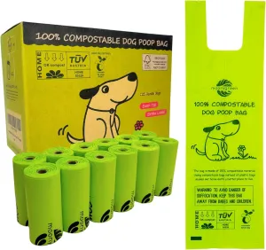 Dog Poop Bag, Compostable Doggie Poop Bags with Handles, Easy-Tie Pet Waste Bags, Eco-Friendly, Unscented, Vegetable-Based, Extra Thick Leak Proof, for Dogs and Cat Scoops, 120 Bags