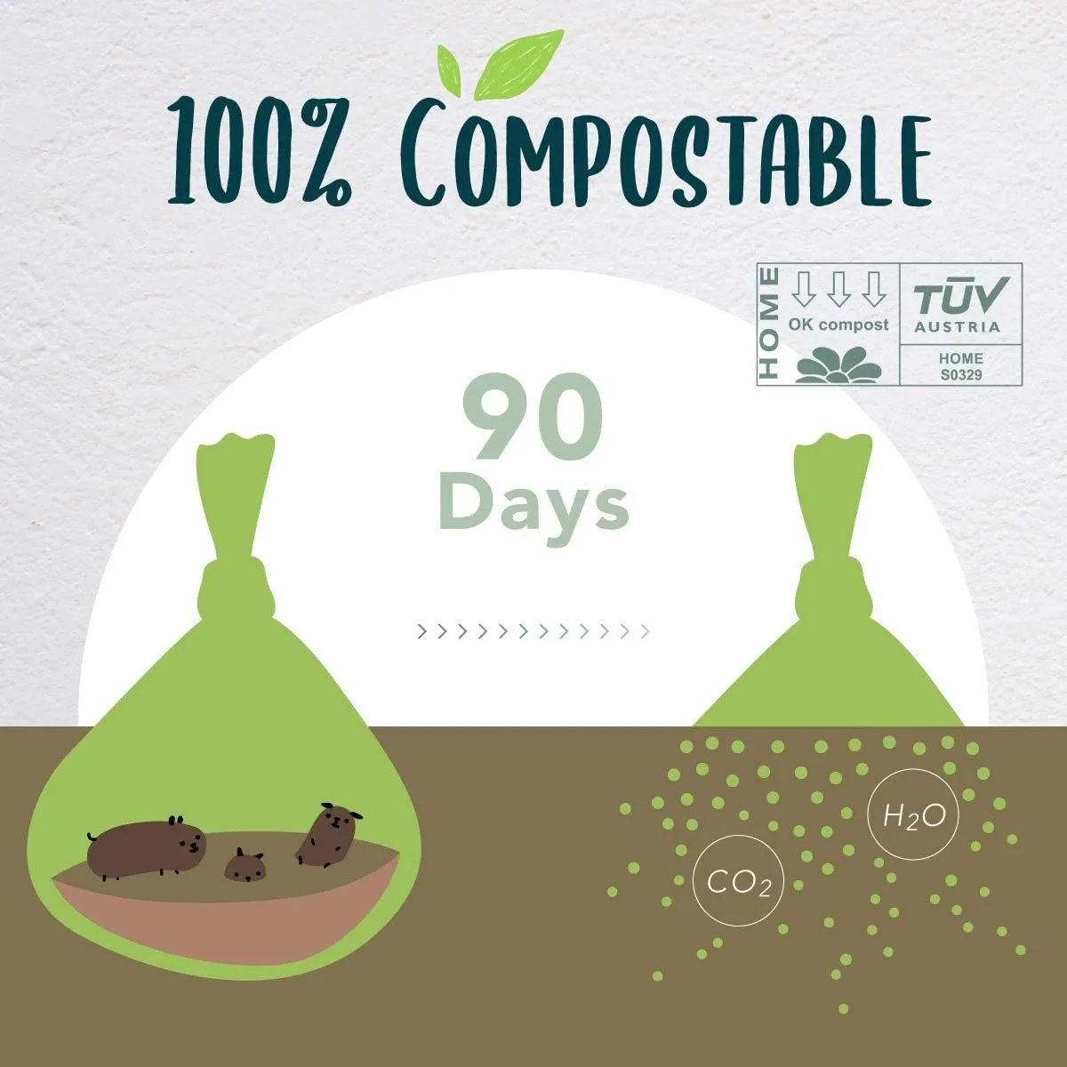 Dog Poop Bag, Compostable Doggie Poop Bags with Handles, Easy-Tie Pet Waste Bags, Eco-Friendly, Unscented, Vegetable-Based, Extra Thick Leak Proof, for Dogs and Cat Scoops, 120 Bags