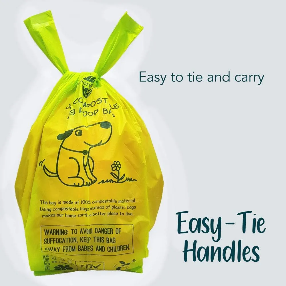 Dog Poop Bag, Compostable Doggie Poop Bags with Handles, Easy-Tie Pet Waste Bags, Eco-Friendly, Unscented, Vegetable-Based, Extra Thick Leak Proof, for Dogs and Cat Scoops, 120 Bags