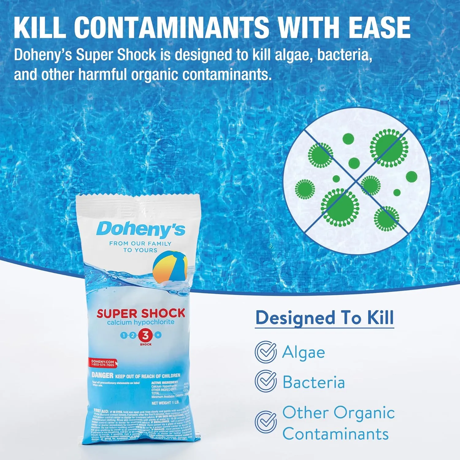 Doheny's Super Pool Shock | Pro-Grade Chlorine Shock, Quick-Dissolving, Fast-Acting 68% Cal-Hypo Granular Pool Shock | 24 x 1lb Bags, Proudly Made in The USA