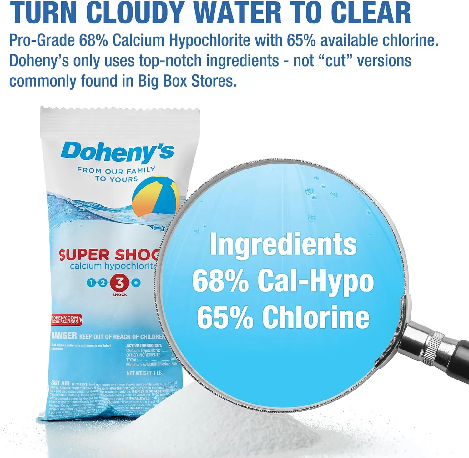 Doheny's Super Pool Shock | Pro-Grade Chlorine Shock, Quick-Dissolving, Fast-Acting 68% Cal-Hypo Granular Pool Shock | 24 x 1lb Bags, Proudly Made in The USA