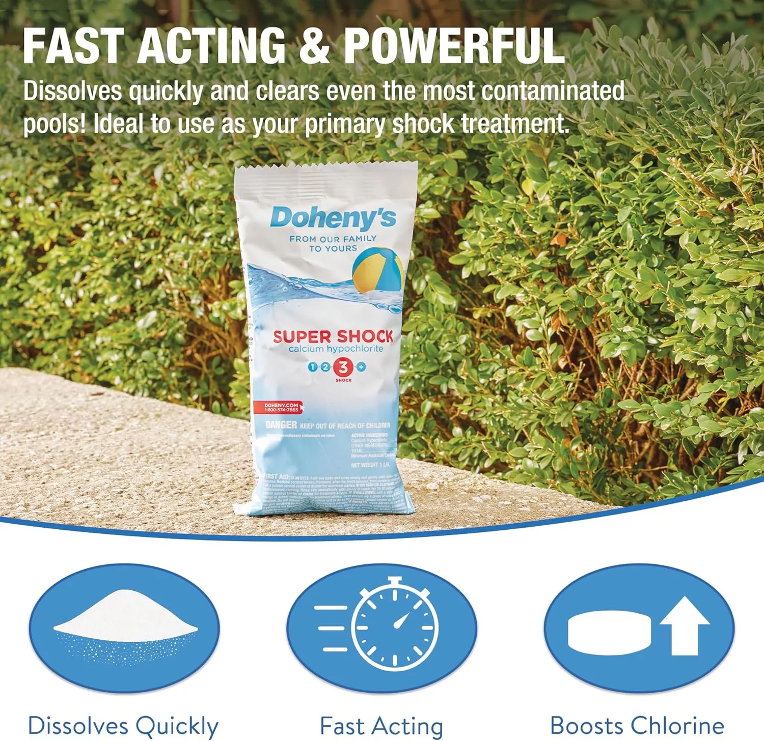 Doheny's Super Pool Shock | Pro-Grade Chlorine Shock, Quick-Dissolving, Fast-Acting 68% Cal-Hypo Granular Pool Shock | 24 x 1lb Bags, Proudly Made in The USA