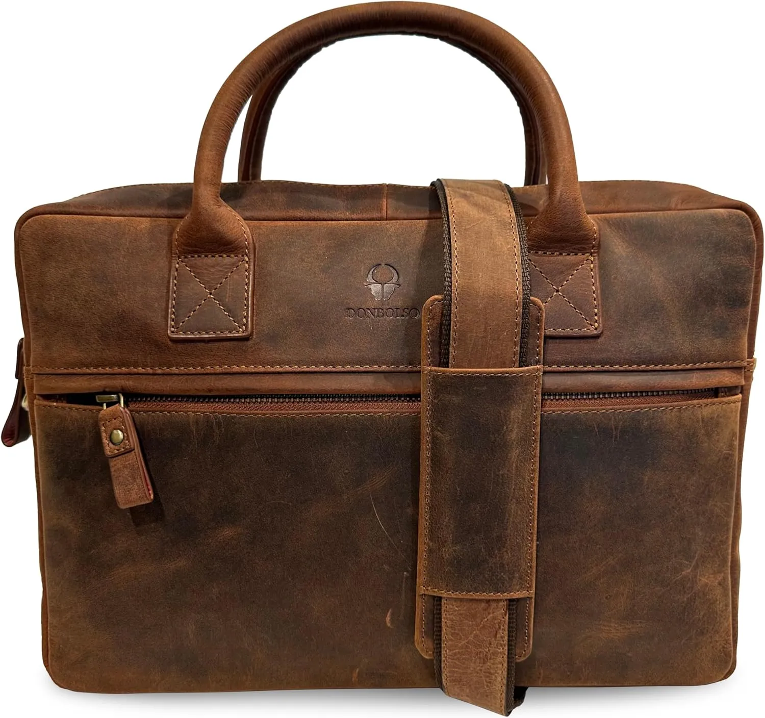 DONBOLSO Leather Bag for Men - Laptop Bag with Zipper Compartment - Genuine Top Grain, Tech-Friendly Shoulder Bag