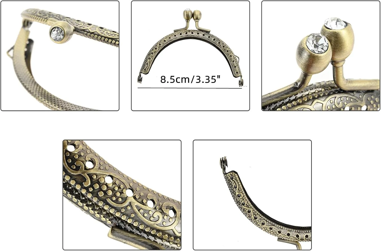 dophee 5PCS Metal Purse Clasp Frame, 8.5cm/3.35" Retro Arch Kiss Clasp Lock for DIY Sewing Craft Hand-Made Coin Bag Handbag Purse Shoulder Strap Bag, Cup